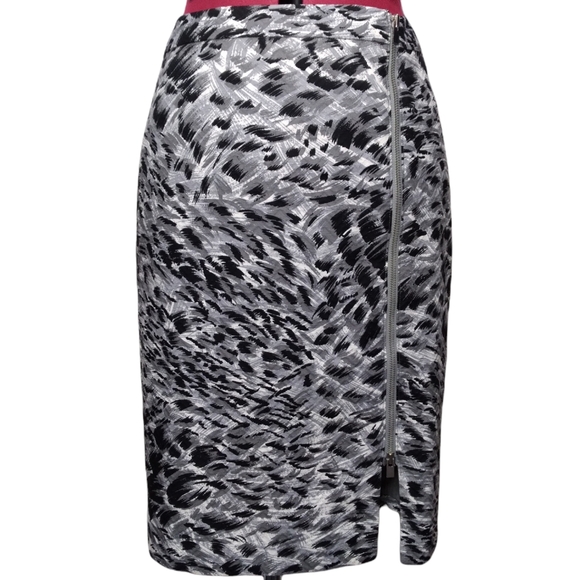 Talbots Side Double Zip Painted Black Gray White Pencil Skirt Size 4 - Picture 1 of 13